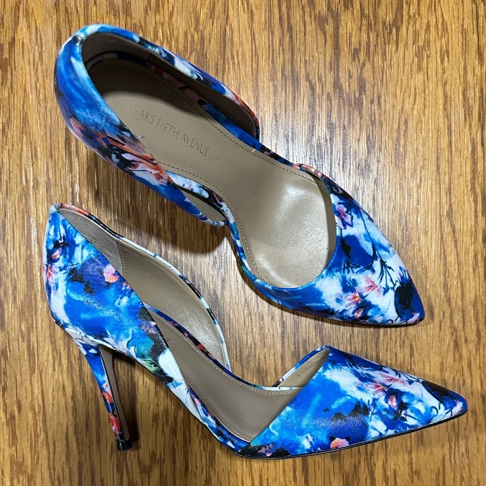 *SAKS FIFTH AVENUE* Vibrant Blue Felicity d’Orsay Floral Heels Size 8.5